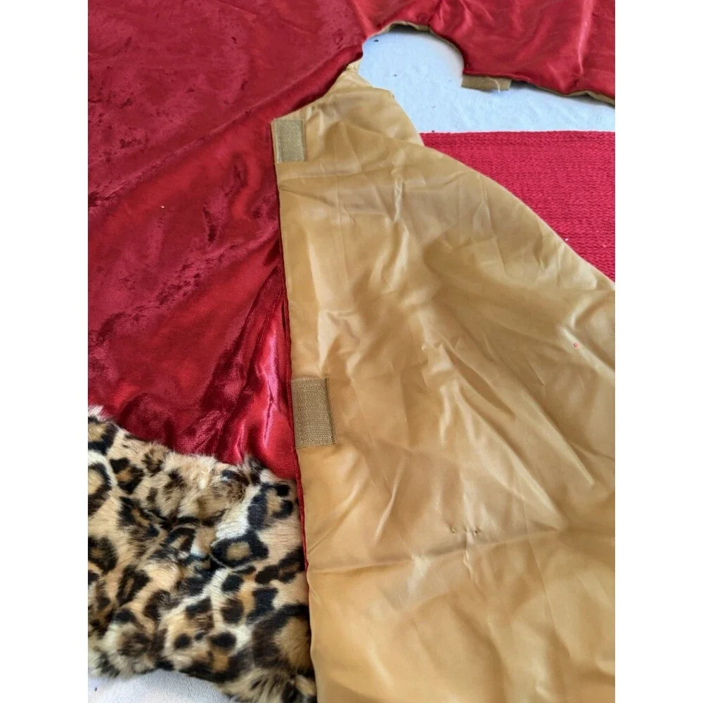 Red Christmas Tree Skirt Round Leopard Print Faux Fur Trim